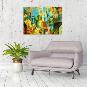 Tablou pe sticlă - Arhitectură, abstractizare cubistă (70x50 cm)