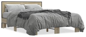 3280118 vidaXL Cadru de pat, stejar sonoma, 120x190cm, lemn prelucrat și metal