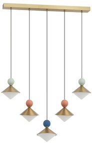 Lustra cu 5 pendule LED, Ceramica, Sticla, BRASS, ZB-25103