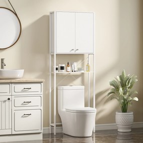 Mobilier HOMCOM pentru Baie Deasupra WC-ului cu Dulap și Raft Deschis, Mobilier Salvaspazio cu Picioare din Metal pentru Baie și Spălătorie, 64x20x180 cm, Alb | Aosom Romania