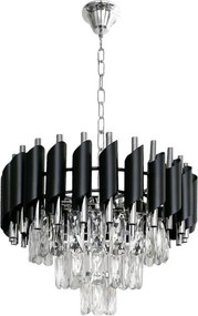 Lustru suspendat pe lanț CRISTAL 5xE14/10W/230V, diametru 38 cm, negru/crom mat