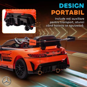 AIYAPLAY Mașină Electrică Copii 3-8 Ani Mercedes-AMG 12V cu Telecomandă, Lumini LED, Roți de Transport, Portocaliu | Aosom Romania