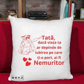 Cadou pentru Tata - Perna Personalizata Tata Nemuritor cu Fetita, 40x40 cm, Alb Pufos, Husa Detasabila, Perna Inclusa, BEKZ®
