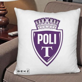 Perna Personalizata Poli Timisoara Fotbal, 40x40 cm, Alb Pufos, Husa Detasabila, Perna Inclusa, BEKZ®