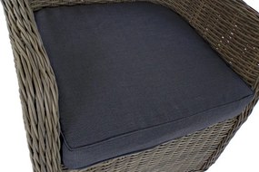 Set dining exterior din metal și sticlă, masă + 5 scaune, polirattan și stofă