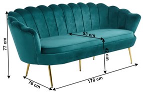 Canapea de lux, 3 locuri, ţesătură de catifea smarald / crom auriu, stil Art-deco, NOBLIN