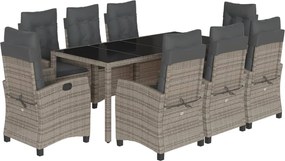 vidaXL Set mobilier grădină cu perne, 9 piese, gri, poliratan
