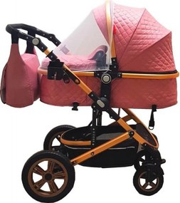 Carucior nou nascuti 3 in 1 Baby Care™ PRO 530, Cu geanta bebe, Cadru Aluminiu Gold, Amortizoare, Roti din cauciuc plin AVE, Landou, Scoica auto,