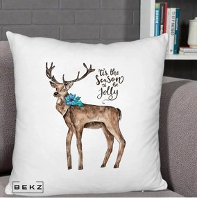Perna Decorativa Ren Tis the Season to be Jolly, 40x40 cm, Alb Pufos, Husa Detasabila, Perna Inclusa, BEKZ®