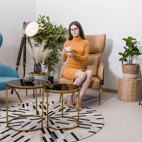 Fotoliu de lux de design, piele ecologică camel / neagră, ARTES