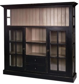 Vitrina, negru, din lemn de pin masiv cu aspect vintage, triple, Paris