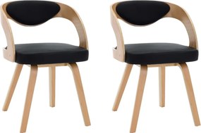 vidaXL Scaune de bucătărie 2 buc, negru, lemn curbat & piele ecologică