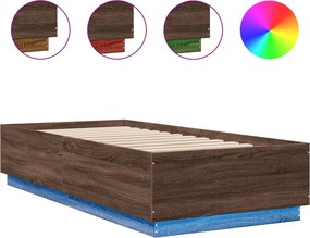 vidaXL Cadru de pat cu lumini LED stejar maro 100x200cm lemn prelucrat
