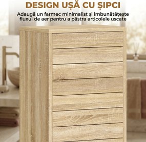 HOMCOM Dulap Slim pentru Baie cu Ușă cu Șipci, 3 Rafturi, Finisaj Natural | Aosom Romania