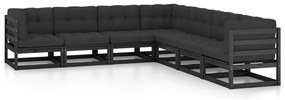 vidaXL Set mobilier grădină cu perne, 7 piese, negru, lemn masiv pin