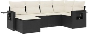 vidaXL Set mobilier de grădină cu perne, 6 piese, negru, poliratan