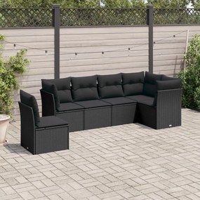 3249534 vidaXL Set mobilier de grădină cu perne, 6 piese, negru, poliratan