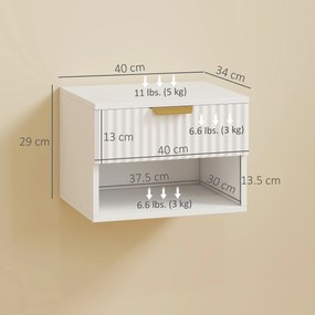 HOMCOM Set de 2 Noptiere Suspendate cu Panouri Canelate, Sertar și Raft, 40x34x29 cm, Alb | Aosom Romania