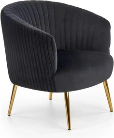 Fotoliu cafenea CROWN, negru/auriu, stofa catifelata/otel, 78x72x80 cm