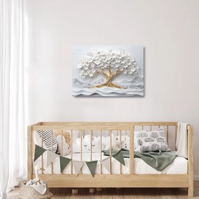 Tablou pe sticlă – Arborele vieții 3D plin de flori (70x50 cm)