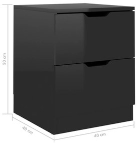 Noptiera, negru extralucios, 40x40x50 cm, PAL 1, negru foarte lucios