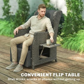 Outsunny Scaun ratan cu masă rabatabilă, șezlong scaun de grădină spătar reglabil și suport pentru picioare 81 x 58 x 98,5 cm Gri închis | Aosom Romania