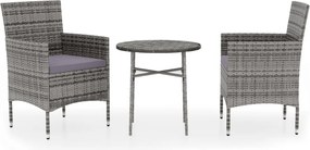 vidaXL Set mobilier de grădină, 3 piese, gri, poliratan