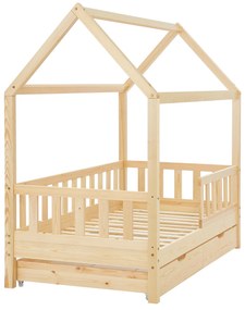 Patut Marli 90 x 200 cm cu 2 sertare si grilaj sipci - natural
