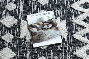 Covor ECO SISAL BOHO MOROC Etno Zig zag 22319 franjuri - două niveluri de lână gri / cremă, covor reciclat