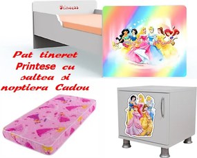 Pat tineret Printese cu saltea si noptiera Cadou