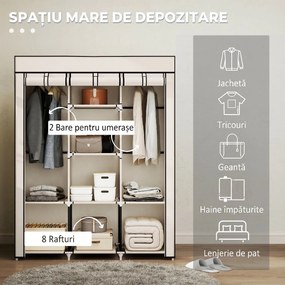 HOMCOM Dulap Textil cu 8 Rafturi și 2 Bare, Economisitor de Spațiu pentru Dormitor, 125x43x162,5 cm, Gri Deschis | Aosom Romania