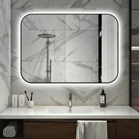 🪞 Oglindă LED cu Touch și Funcție Dezaburire – Ramă Negru, 100x70 cm, Model J187-10070 Smack