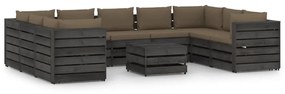 Set mobilier gradina cu perne, 10 piese, gri, lemn tratat taupe and grey, 10