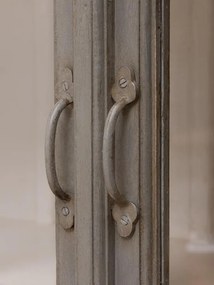 Vitrină clasică din lemn masiv de mango cu 4 uși vitrate și rafturi, finisaj gri antichizat, 135×42×204 cm, „Cheverny"