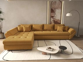 Colțar extensibil dumonde cu ladă de depozitare si sezut confortabil din spuma high-density, Loana XL Zoom Mustar 335x185 cm