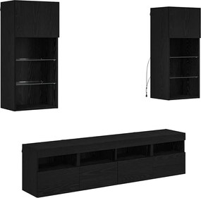 vidaXL Unități TV de perete cu LED 5 pcs Stejar Negru