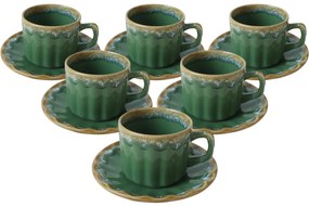 Set of 6 ceramic cups with saucers Elementa 185ml, green