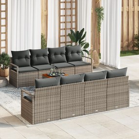 vidaXL Set de canapele de grădină cu 9 piese, perne gri, din rattan sintetizat și lemn de acacia.