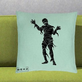 Perna Decorativa Mormii Infricosat Silueta Neagra Halloween, 40x40 cm, Verde Menta, Husa Detasabila, Perna Inclusa, BEKZ®