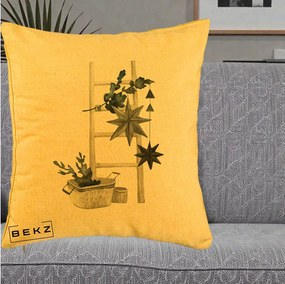 Perna Decorativa Scara Scandinavica cu Stele, 40x40 cm, Galben, Husa Detasabila, Perna Inclusa, BEKZ®