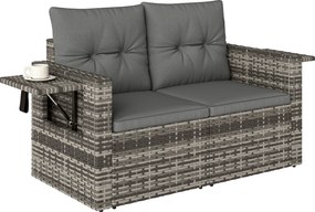 Outsunny Canapea ratan 2 locuri cu perne pliabilă tăvi laterale lounge set șezut Gri deschis | Aosom Romania
