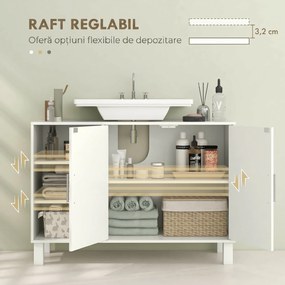 HOMCOM Dulap pentru Lavoar Baie cu 2 Uși, Rafturi Deschise, Rafturi Reglabile, pentru Lavoare fără Piedestal, 90x30x63 cm, Crem | Aosom Romania