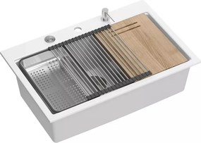 Statie de lucru incastrata cu dozator sapun Quadron Unique Marc alb - inox 76x50 cm