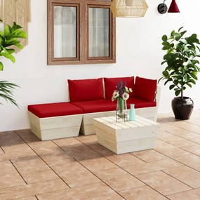 3063438 vidaXL Set mobilier grădină din paleți cu perne, 4 piese, lemn molid