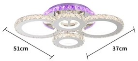 Lustra LED Cu Telecomanda, Cristal, 4 cercuri, Cromat , 140W, RGB,
