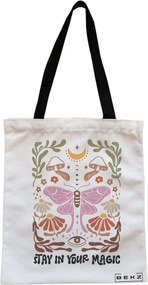 Sacosa de Panza pentru Cumparaturi, Geanta Tote, Boho Style 4, Cu fermoar, 38x34.5 cm, Alba, BEKZ®
