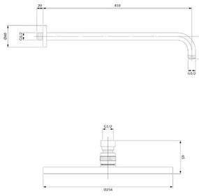 Para de dus cu suport fix Omnires Slimline auriu periat