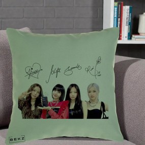 Perna Personalizata K-pop BLACKPINK Semnaturi, 40x40 cm, Verde, Husa Detasabila, Perna Inclusa, BEKZ®