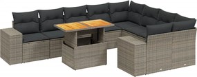 vidaXL Set mobilier de grădină cu perne, 10 piese, gri, poliratan
