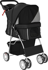 PawHut Cărucior pentru Câini Până la 10 kg, Cărucior Pliabil pentru Animale, 77x44x102 cm, Negru | Aosom Romania